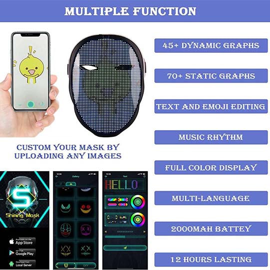 Led Bluetooth APP Face Mask Halloween Rechargeable Smart Change Face Led Bluetooth APP Face Mask Halloween Rechargeable Smart Change Face